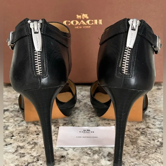 Coach Wexwood Semi Matte Calf Leather Peep Toe Heels in Original Box Size 8.5 - Picture 8 of 15